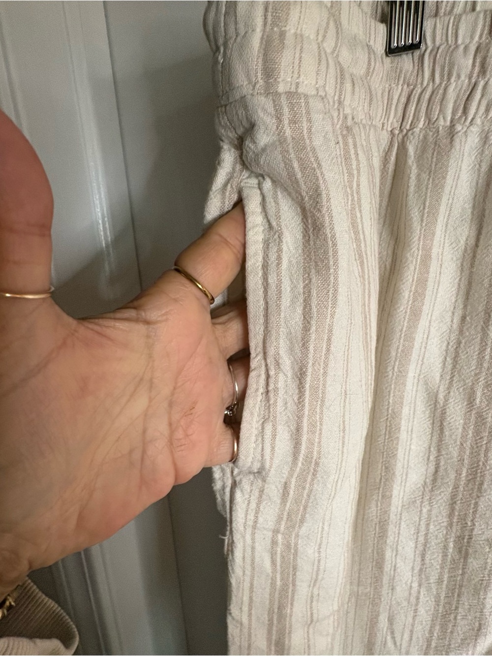Sonoma Sz 2X WideLeg Pant Linen Rayon Cropped Striped Drawstring Coastal Neutral - Picture 2 of 8